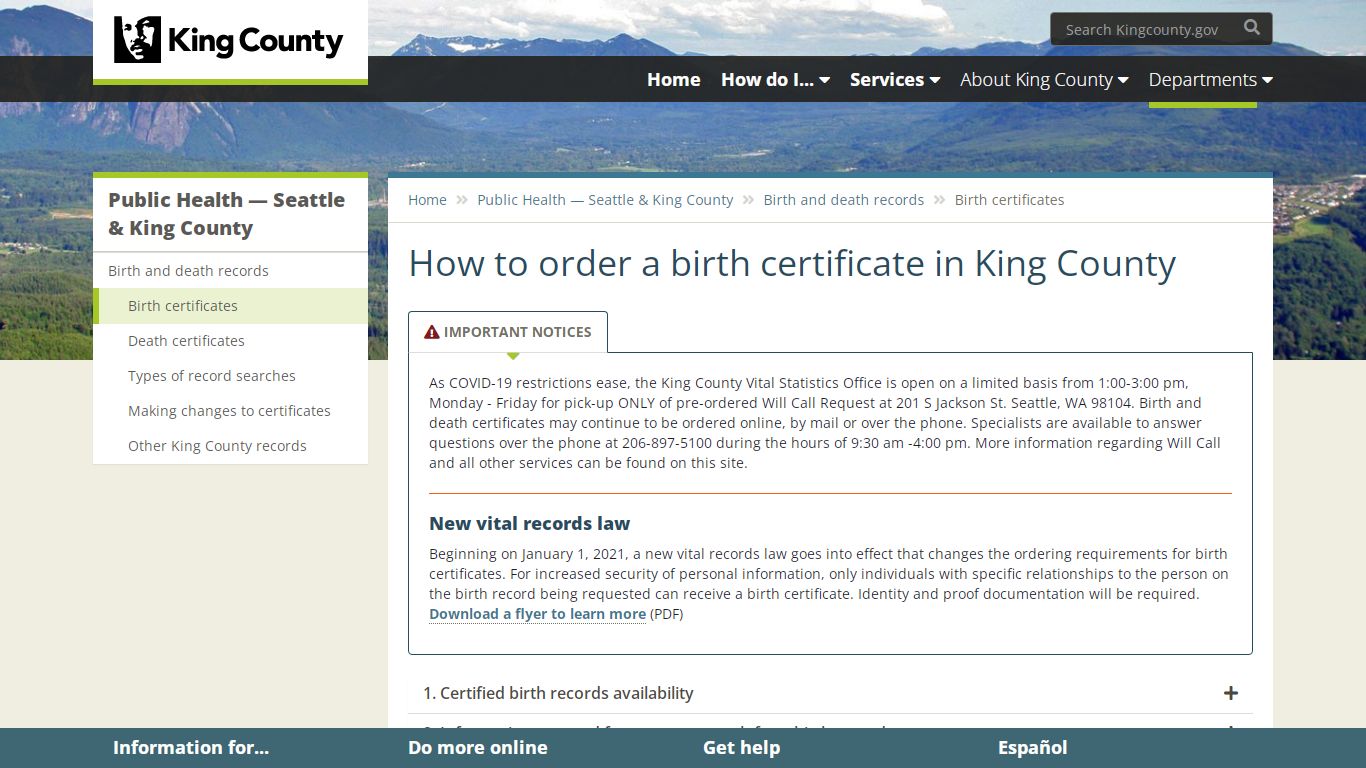 How to order a birth certificate in King County - King County